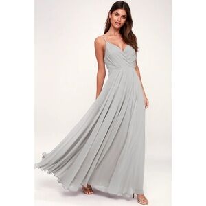Lulu’s Maxi Dress All About Love Light Grey Bridesmaid Wedding Party Cocktail M